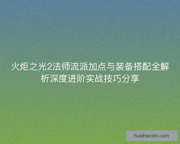 火炬之光2法师流派加点与装备搭配全解析深度进阶实战技巧分享
